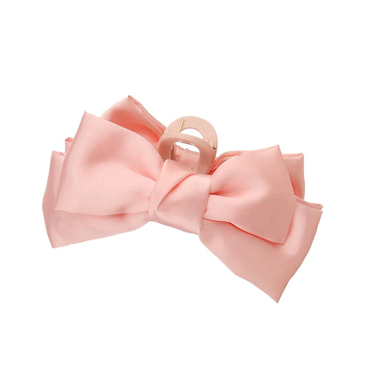 Barrette cheveux grand nœud papillon en satin de soie coloré Rose - Chic & Coquette