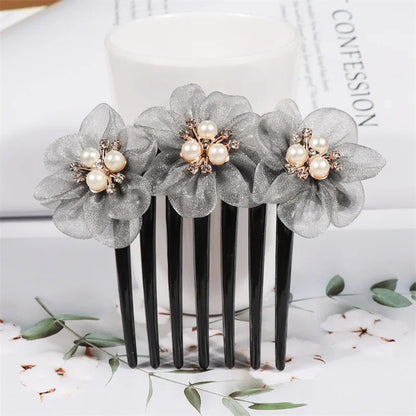 Peigne à cheveux fleurs tissées en fil de soie Blanc - Chic & Coquette