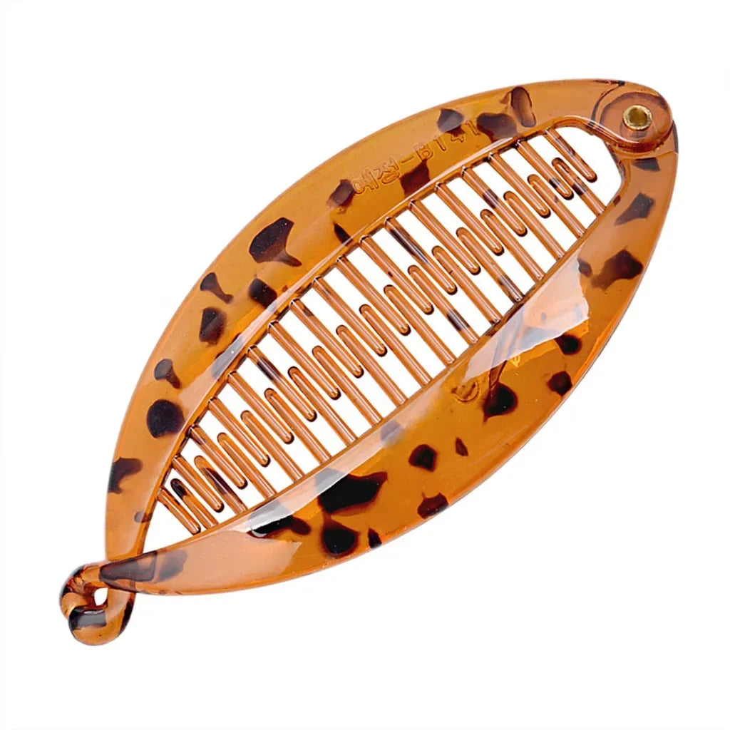 Grande pince à cheveux banane motif tacheté léopard orange pour queue de cheval - Chic & Coquette