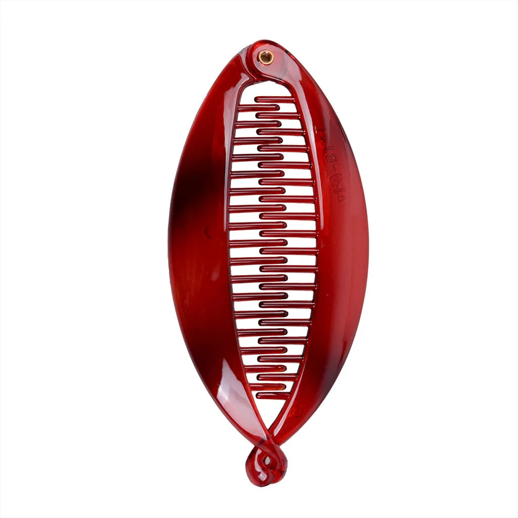 Grande pince à cheveux banane translucide rouge pour queue de cheval - vue verticale - Chic & Coquette