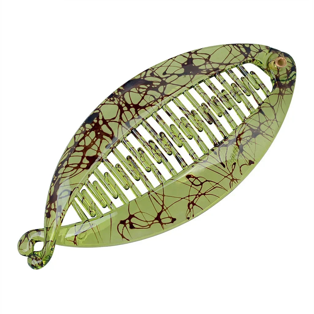 Grande pince à cheveux banane effet marbre veinure vert pour queue de cheval - Chic & Coquette