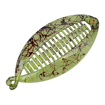 Grande pince à cheveux banane effet marbre veinure vert pour queue de cheval - Chic & Coquette