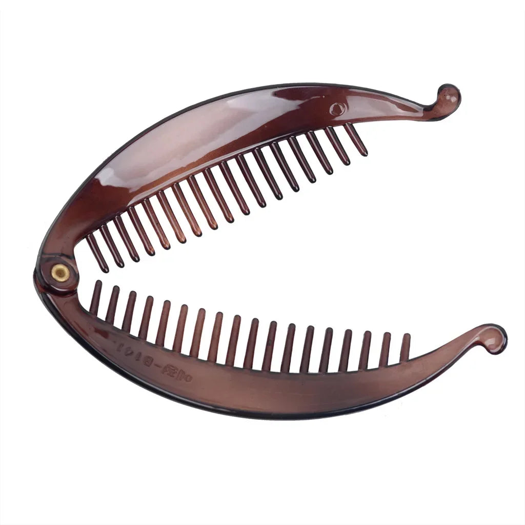 Grande pince à cheveux banane translucide marron pour queue de cheval - griffe ouverte - Chic & Coquette