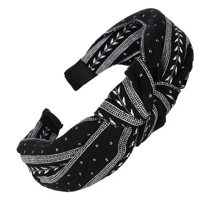 Serre-tête noué en tissu style Bandana Noir - Chic & Coquette