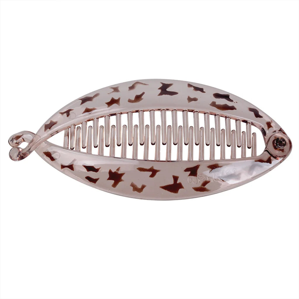 Grande pince à cheveux banane motif zébrée gris pour queue de cheval - vue horizontale - Chic & Coquette