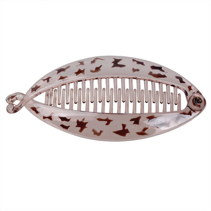 Grande pince à cheveux banane motif zébrée gris pour queue de cheval - vue horizontale - Chic & Coquette
