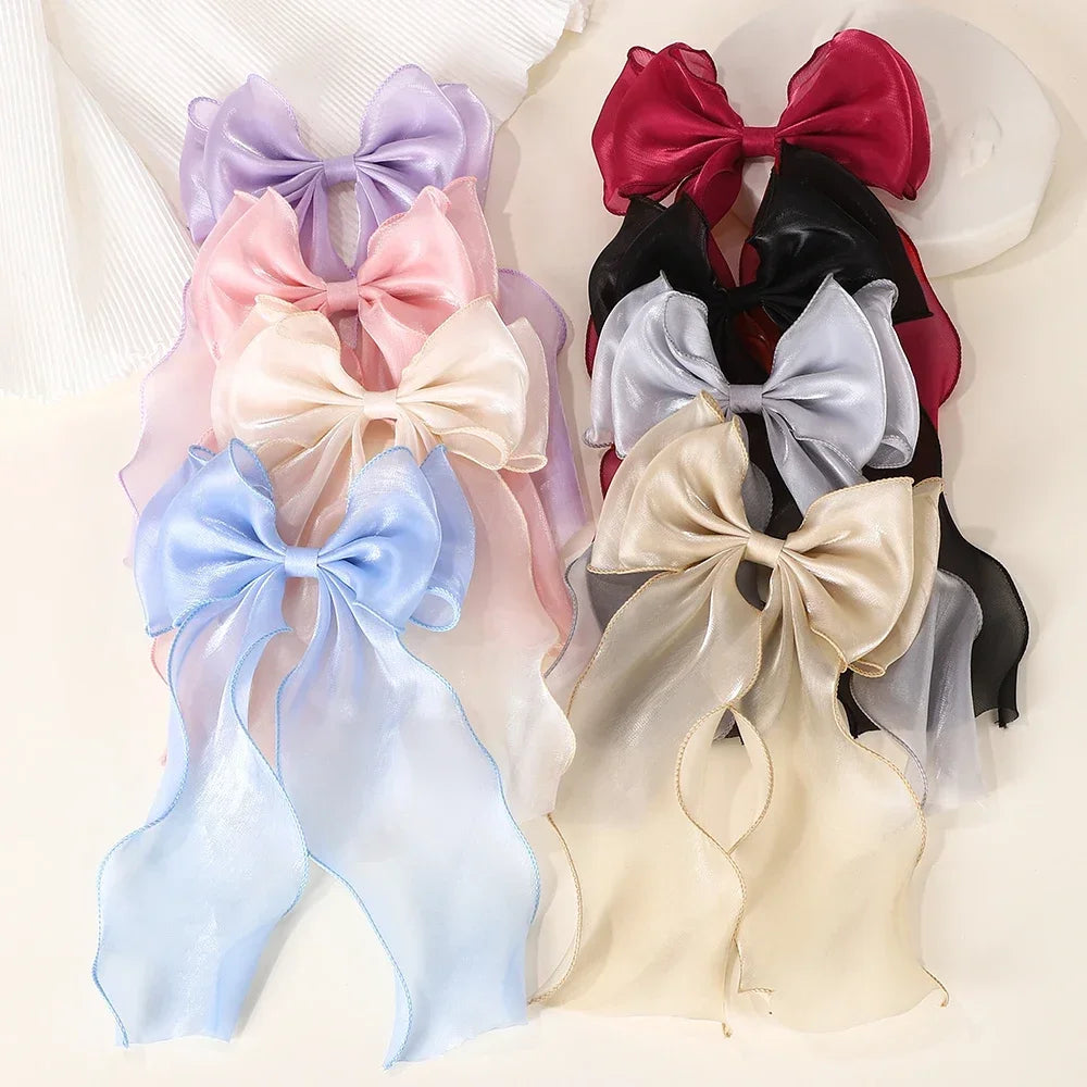 Barrette cheveux avec grand noeud en organza uni Noir - Chic & Coquette