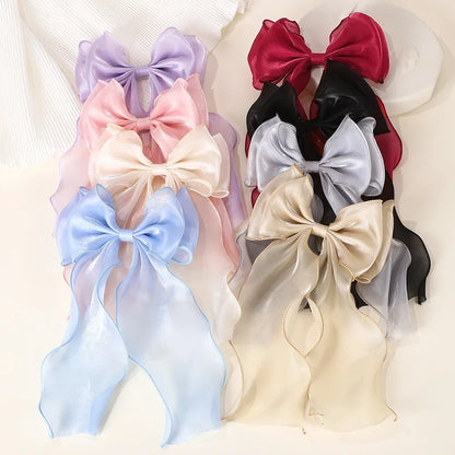 Barrette cheveux avec grand noeud en organza uni Noir - Chic & Coquette