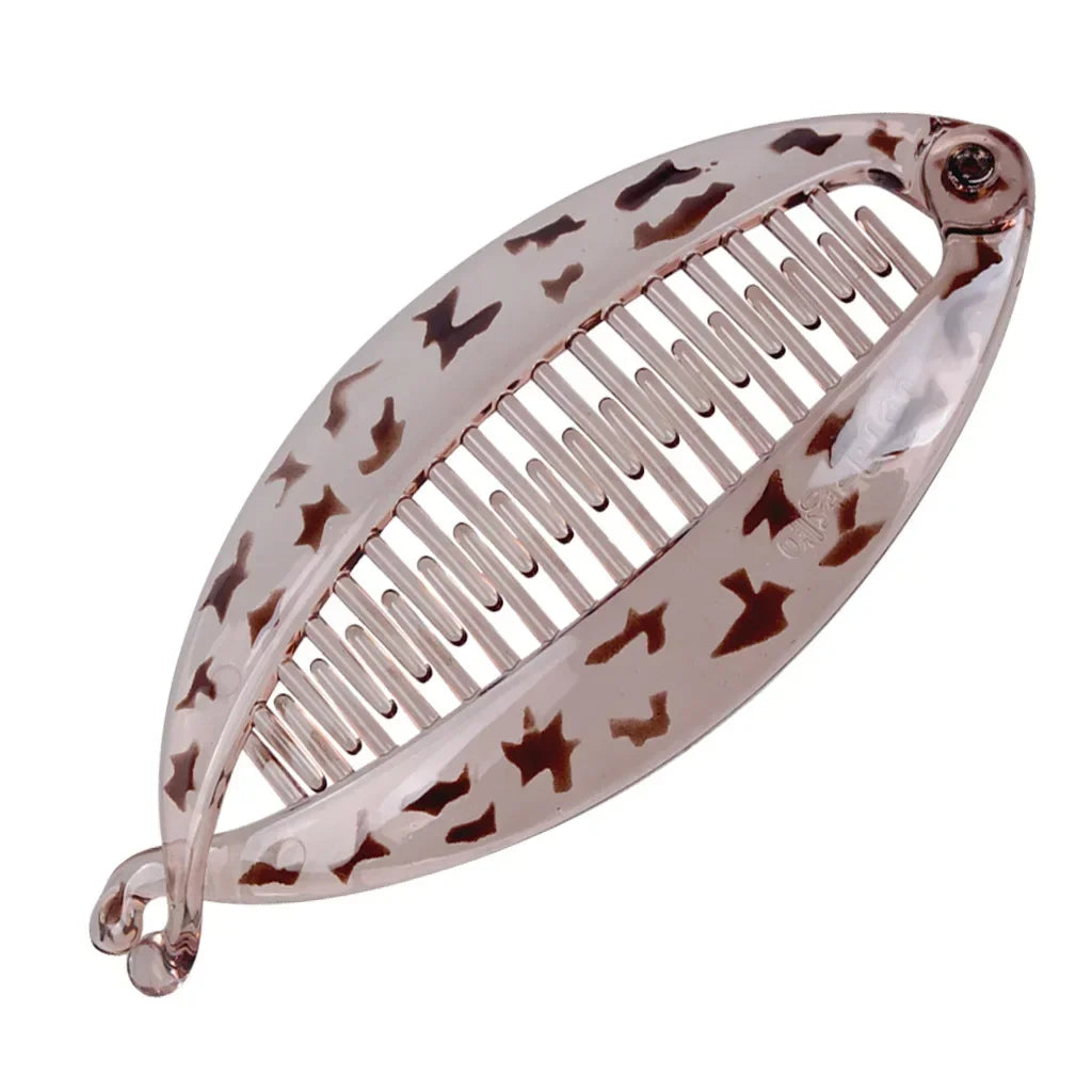 Grande pince à cheveux banane motif zébrée gris pour queue de cheval - Chic & Coquette