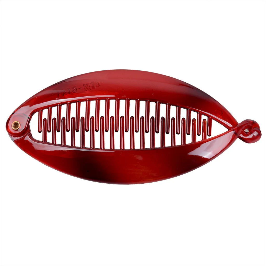 Grande pince à cheveux banane translucide rouge pour queue de cheval - vue horizontale - Chic & Coquette