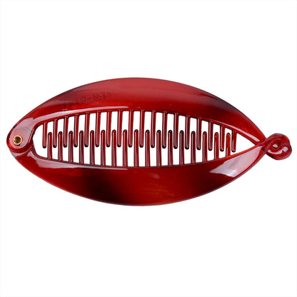 Grande pince à cheveux banane translucide rouge pour queue de cheval - vue horizontale - Chic & Coquette