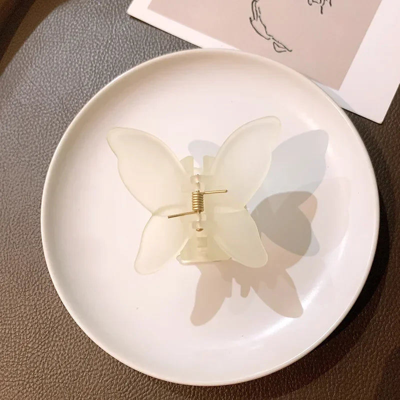 Pince à cheveux papillon transparent et mat – Couleur unie Blanc - Chic & Coquette