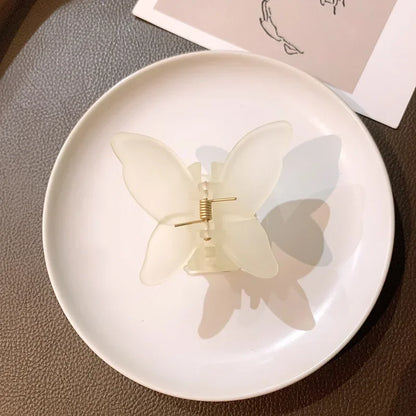Pince à cheveux papillon transparent et mat – Couleur unie Blanc - Chic & Coquette