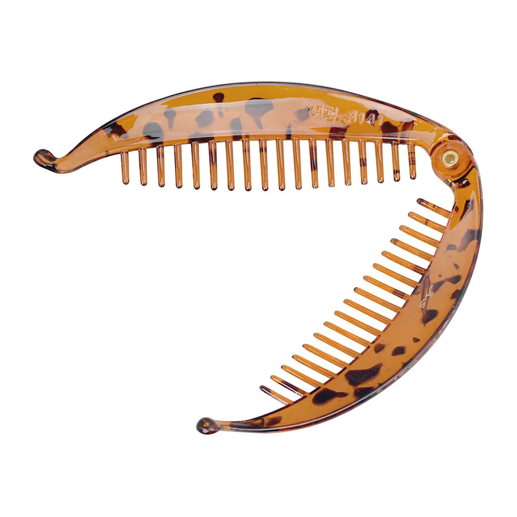 Grande pince à cheveux banane motif tacheté léopard marron pour queue de cheval - griffe ouverte - Chic & Coquette
