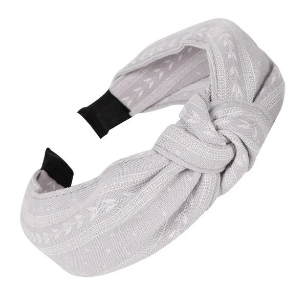 Serre-tête noué en tissu style Bandana Gris - Chic & Coquette