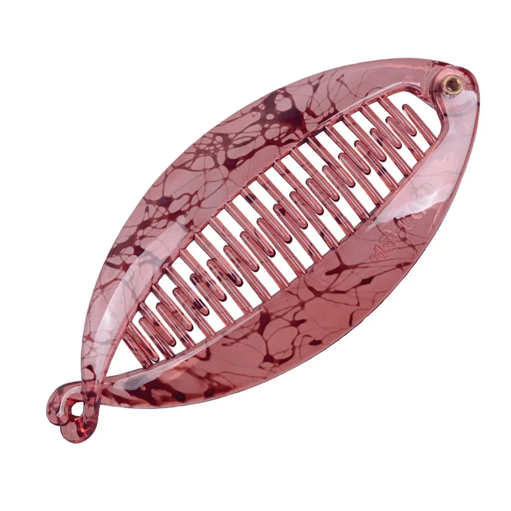 Grande pince à cheveux banane effet marbre veinure rose pour queue de cheval - Chic & Coquette