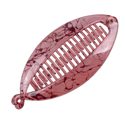 Grande pince à cheveux banane effet marbre veinure rose pour queue de cheval - Chic & Coquette