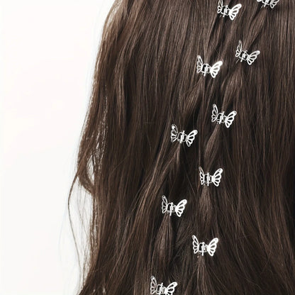 Lot de 10 mini pinces à cheveux papillon ajourées en métal brillant Noir - Chic & Coquette