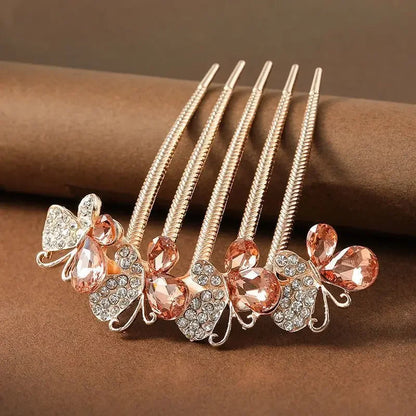 Peigne à cheveux papillon en zircon scintillant Rose - Chic & Coquette