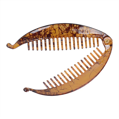 Grande pince à cheveux banane effet marbre veinure marron pour queue de cheval - griffe ouverte - Chic & Coquette