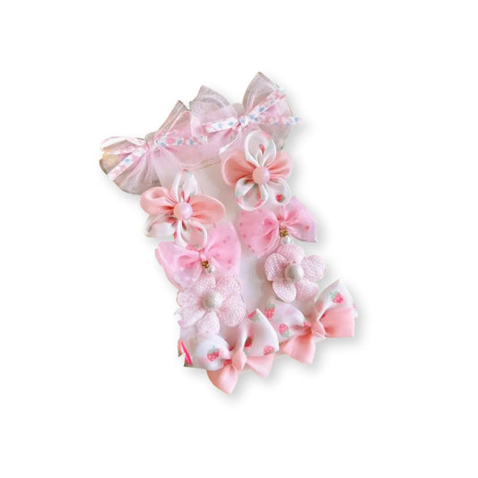 Lot 10 pinces à cheveux bébé filles avec fleurs & nœuds – 1 à 3 ans Rose - Chic & Coquette