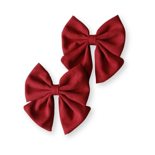 Barrette bébé grand nœud papillon en lin – 10 coloris unis Noir - Chic & Coquette