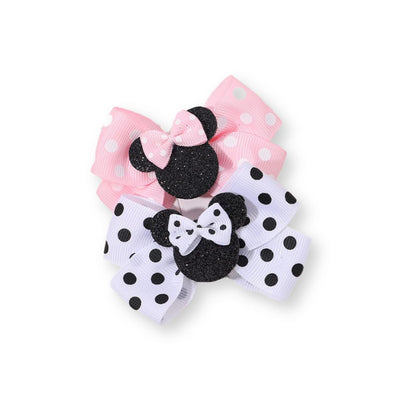 2 barrettes bébé fille avec nœuds à pois – style Mickey & Minnie Rouge-Rose - Chic & Coquette