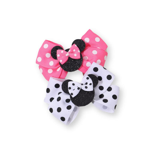 2 barrettes bébé fille avec nœuds à pois – style Mickey & Minnie Rose-Rose - Chic & Coquette