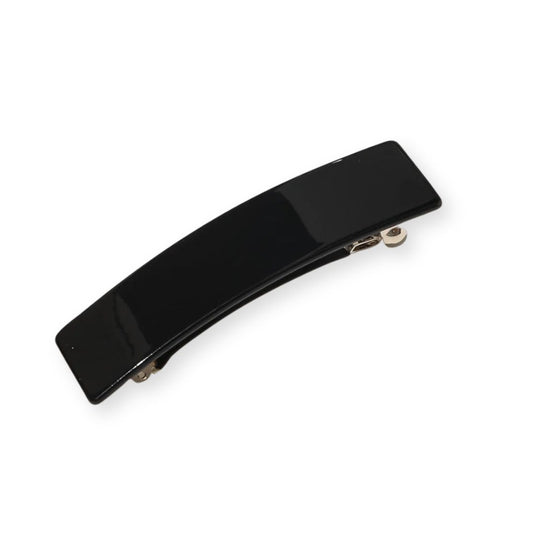Barrette cheveux en acétate rectangulaire couleur noir unie mate - Chic & Coquette