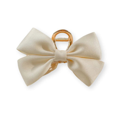 Barrette cheveux grand nœud papillon en soie 12 cm Blanc - Chic & Coquette