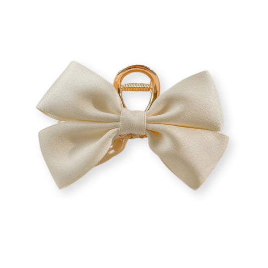 Barrette cheveux grand nœud papillon en soie 12 cm Blanc - Chic & Coquette