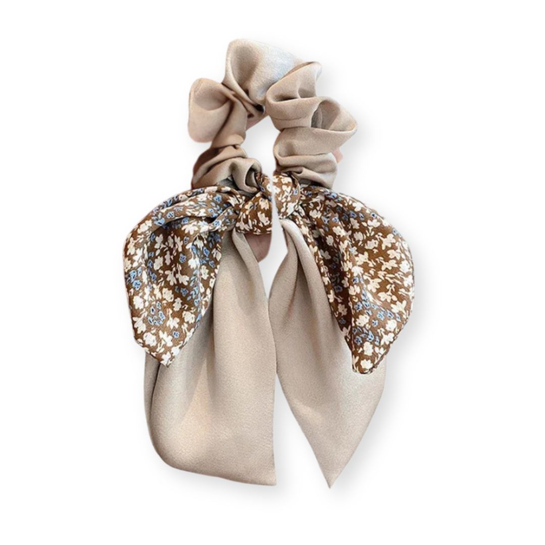 Chouchou nœud papillon bicolore à motif imprimé Beige - Chic & Coquette
