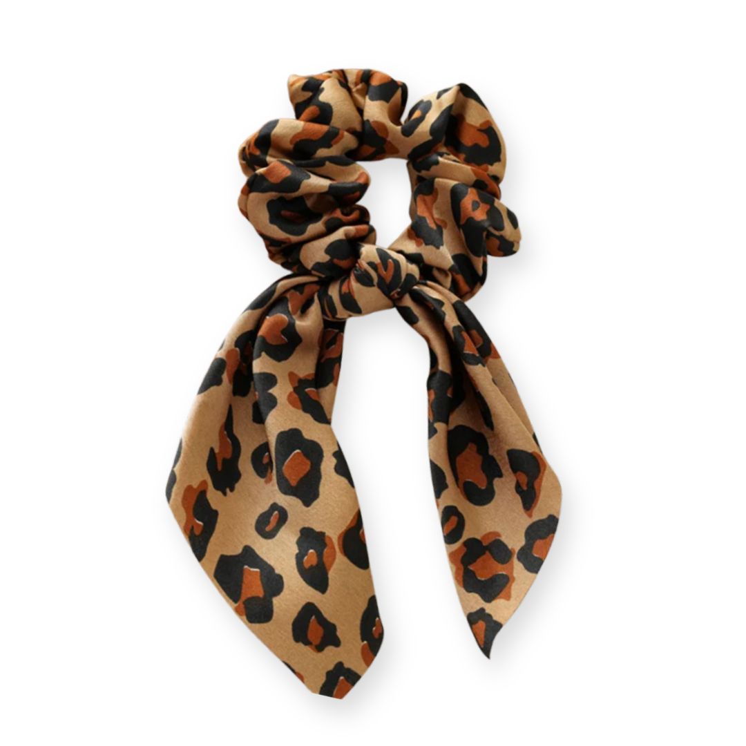 Lot de 4 chouchous nœud léopard satiné Marron - Chic & Coquette