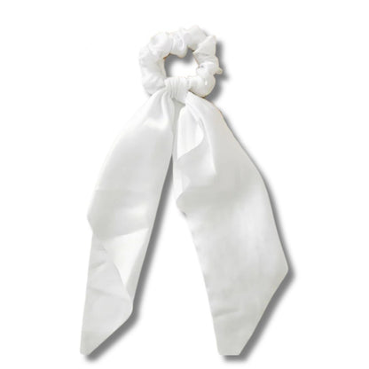 Chouchou en satin avec noeud ruban foulard Blanc - Chic & Coquette