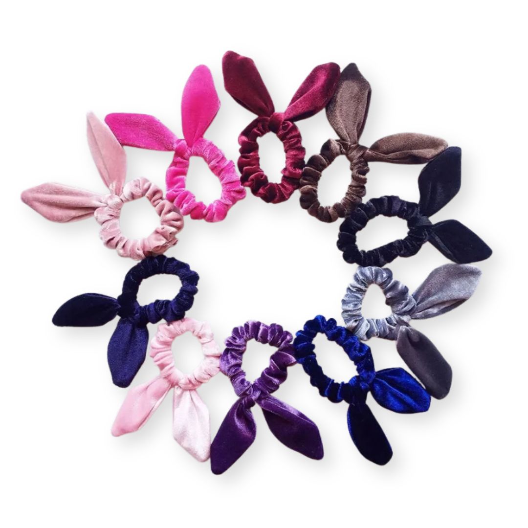 Chouchou en velours avec noeud d'oreilles de lapin Émeraude - Chic & Coquette