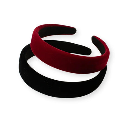 2 serre-têtes en velours épais rouge et noir vue de haut - Chic & Coquette