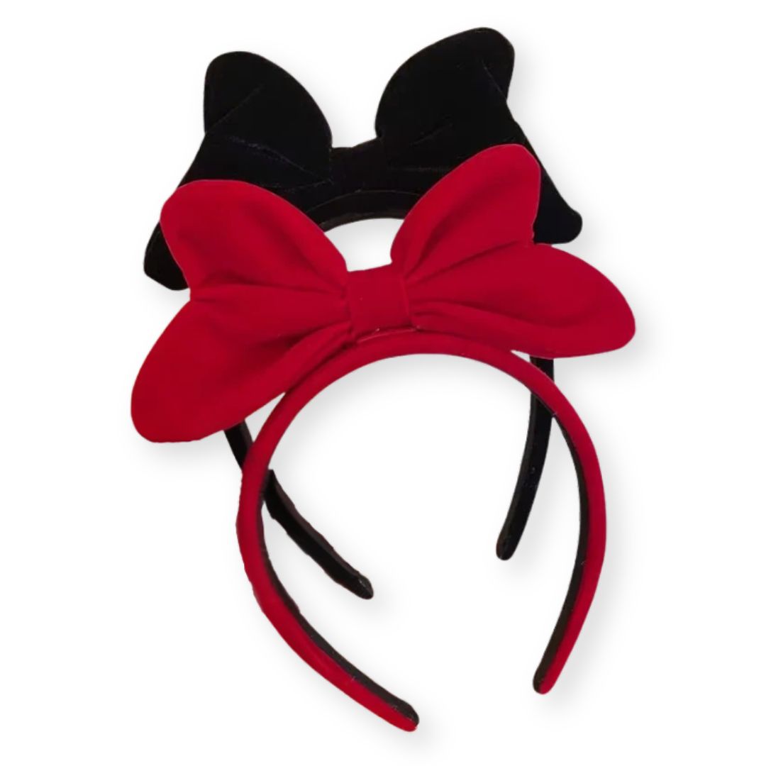 2 Serre-têtes velours avec grand noeud élégant de couleur noir et rouge - Chic et Coquette