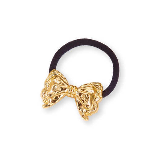 Élastique cheveux noir noeud dentelle dorée – Nœud chic en métal Or - Chic & Coquette