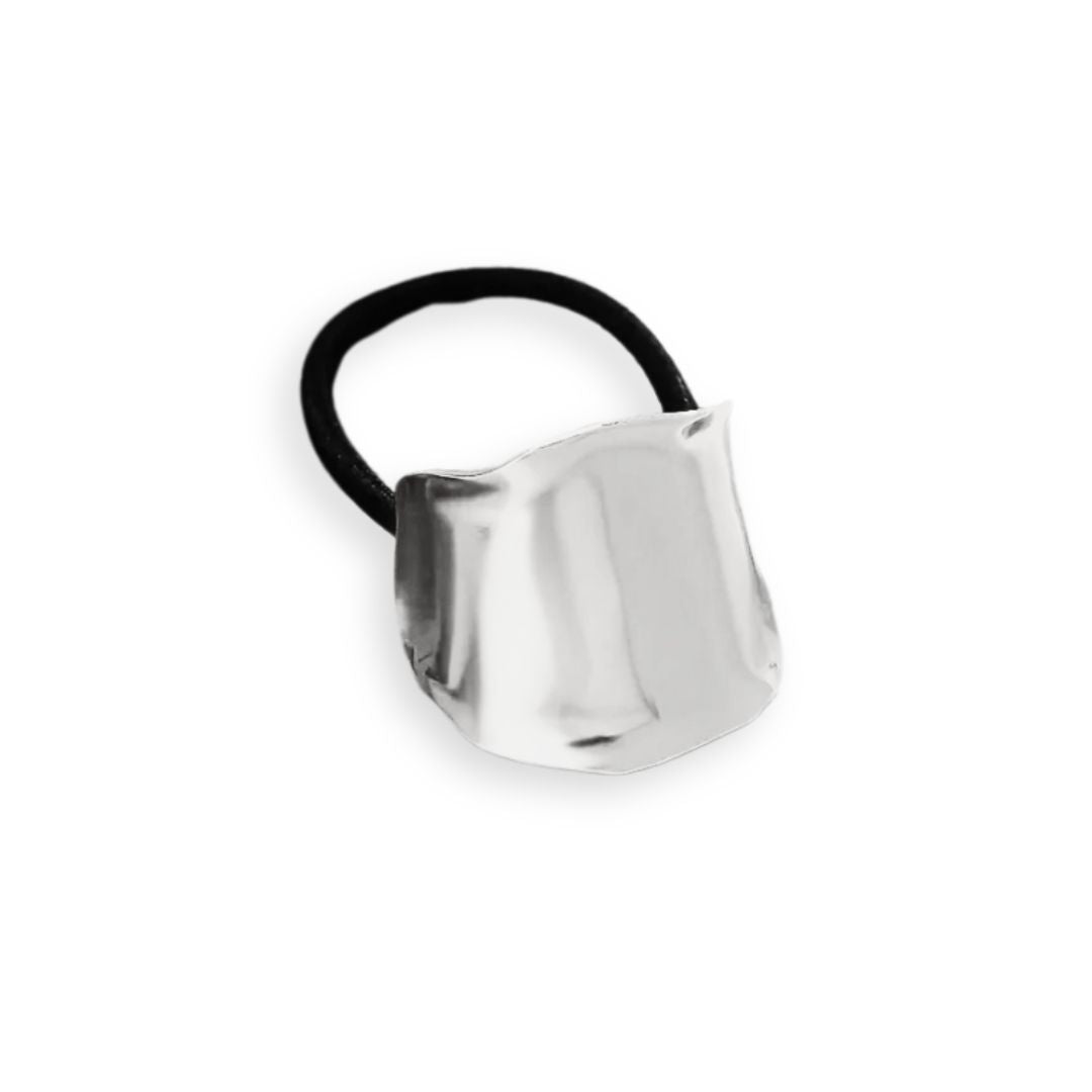 Élastique à cheveux plaque concave en métal argenté - Chic & Coquette