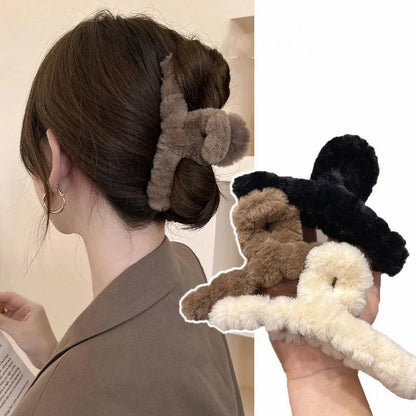 Grande pince à cheveux crabe en peluche 14 cm – Extra large Marron - Chic & Coquette
