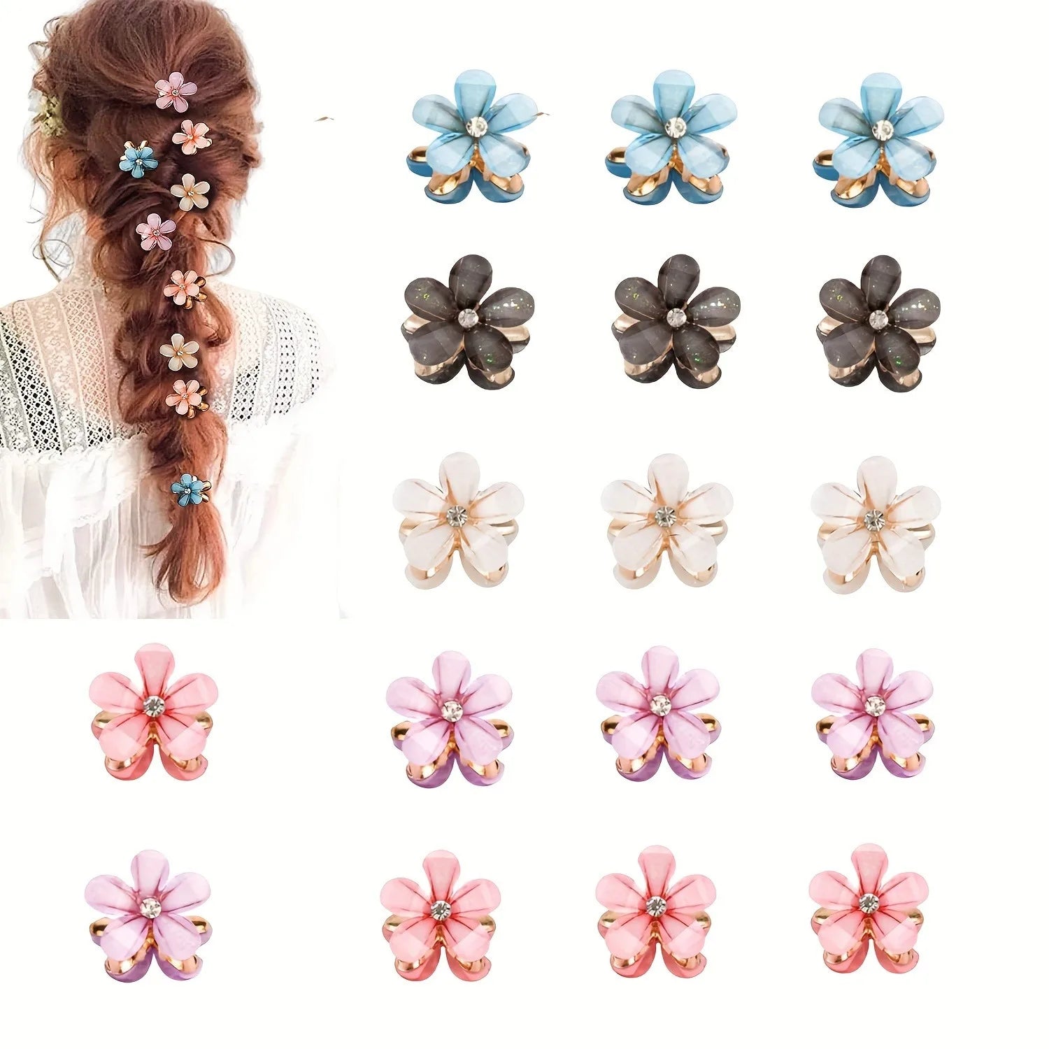 Petites pinces à cheveux fleurs perles colorées – Lot de 3 ou 6 Blanc - Chic & Coquette