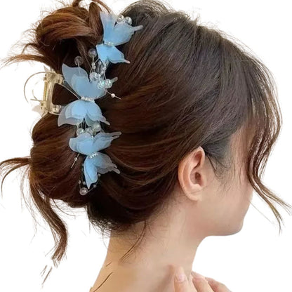 Pince à cheveux papillon perles et strass style Fairycore Saumon - Chic & Coquette