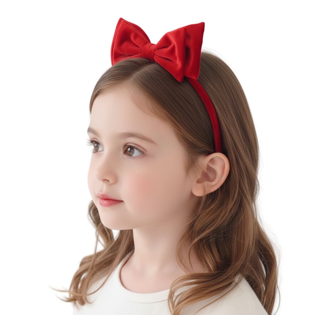 Jeune fille avec le serre-tête petit noeud élégant sur le côté de couleur bordeaux - Chic & Coquette