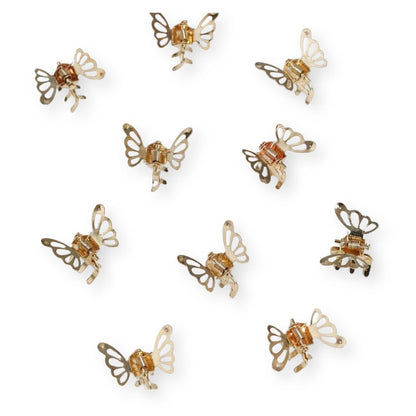 Lot de 10 mini pinces à cheveux papillon ajourées en métal brillant Or - Chic & Coquette