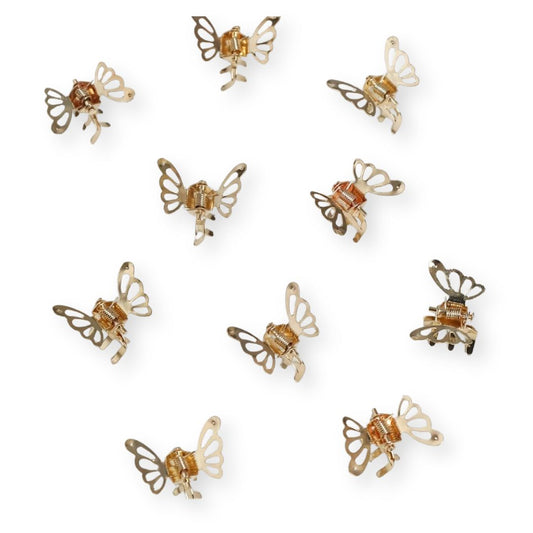 Lot de 10 mini pinces à cheveux papillon ajourées en métal brillant Or - Chic & Coquette