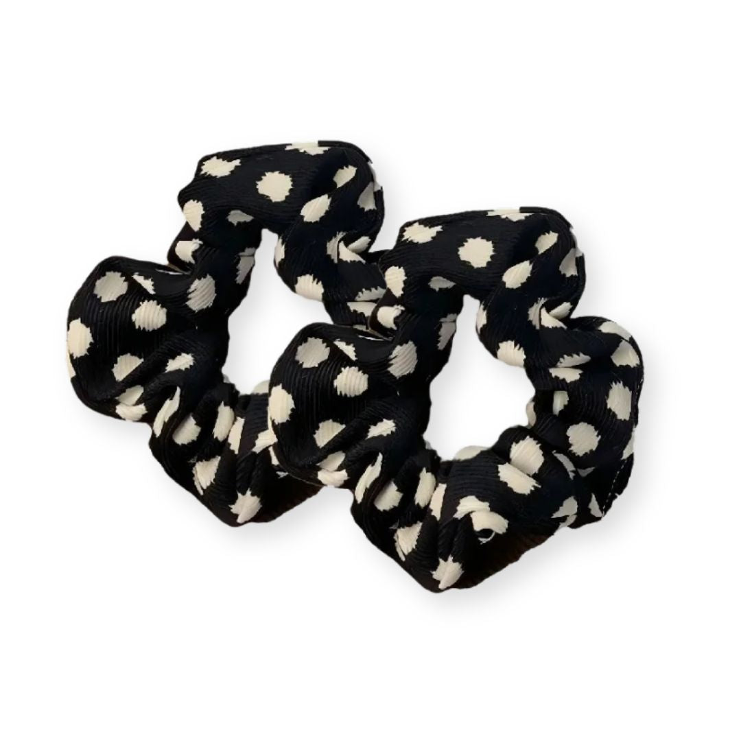 Lot de 2 chouchous imprimé léopard à pois blanc sur noir en tissu épais - Chic & Coquette