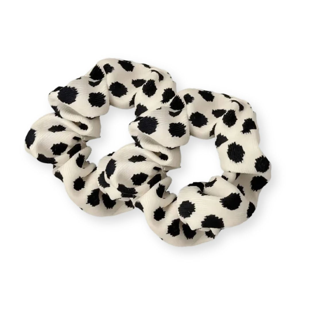 Lot de 2 chouchous imprimé léopard à pois noir sur blanc en tissu épais - Chic & Coquette