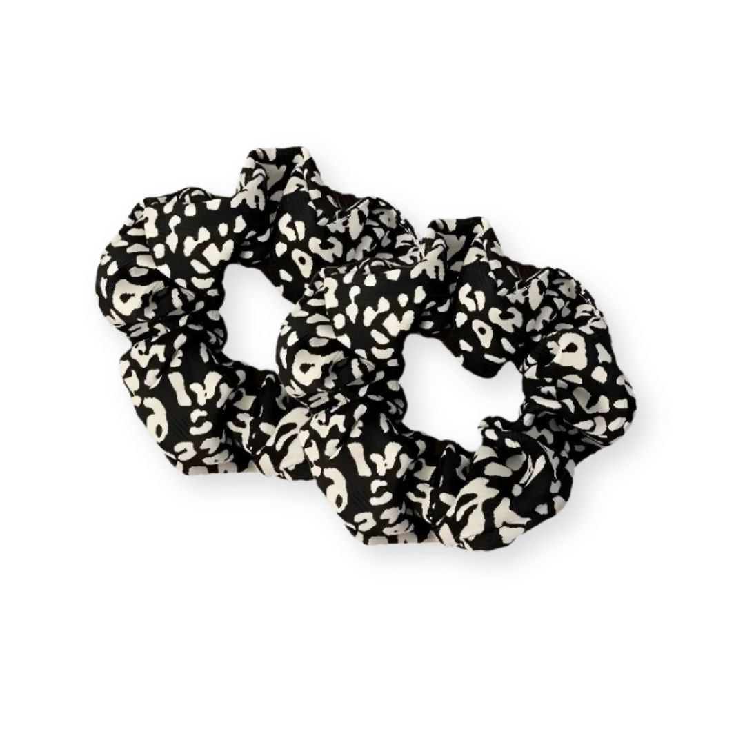 Lot de 2 chouchous léopard sauvage tacheté blanc sur noir en tissu épais - Chic & Coquette