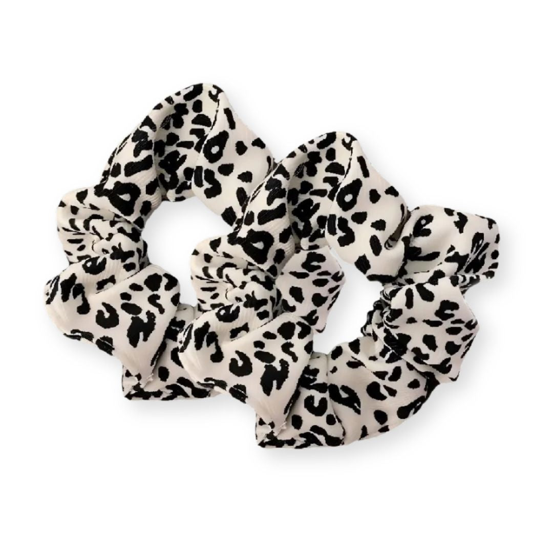 Lot de 2 chouchous léopard sauvage tacheté noir sur blanc en tissu épais - Chic & Coquette