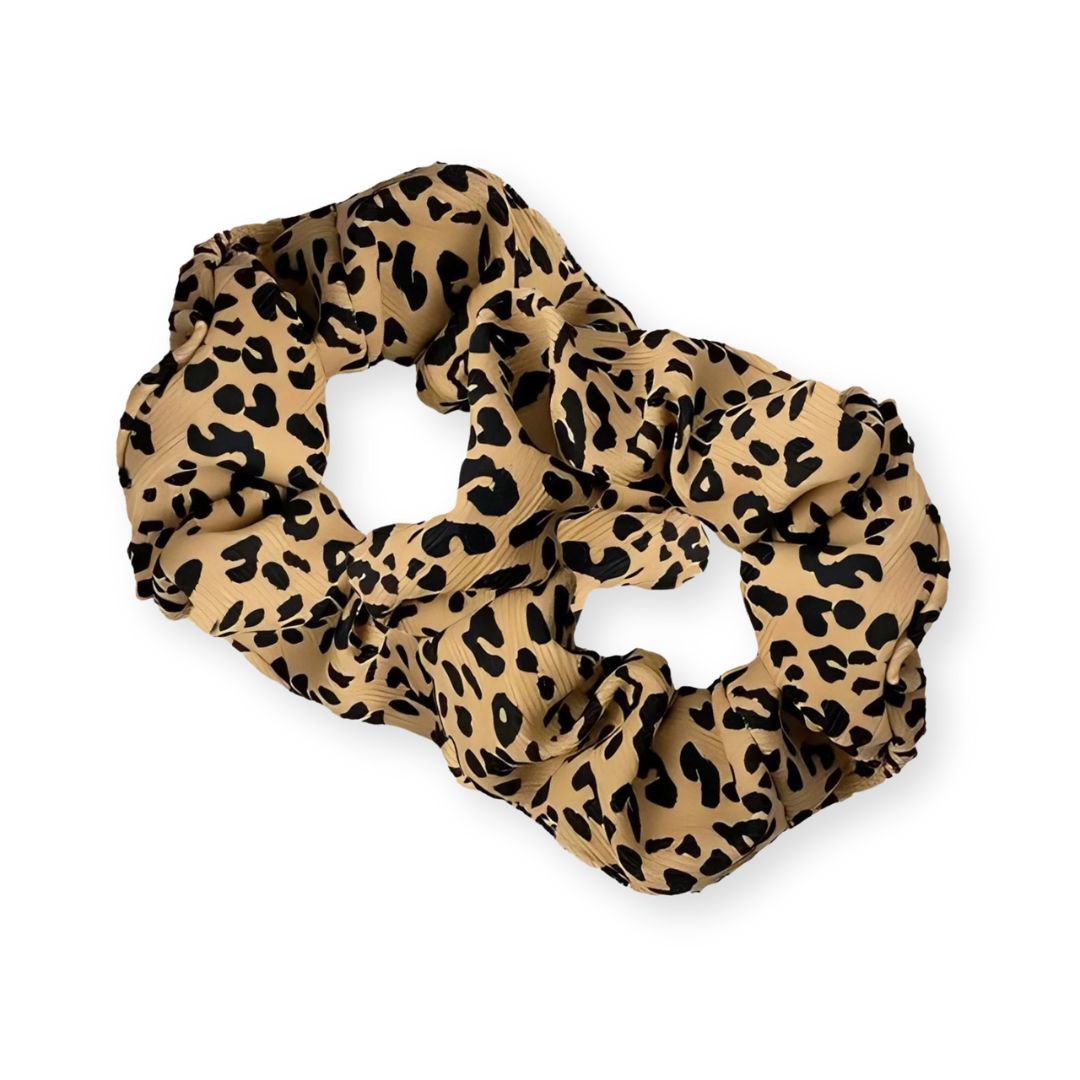 Lot de 2 chouchous léopard sauvage tacheté noir sur orange en tissu épais - Chic & Coquette